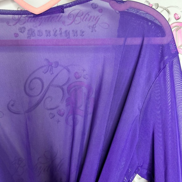 Avidlove robe kimono purple lace detail shiny trim detail mesh royal purple - Picture 12 of 13